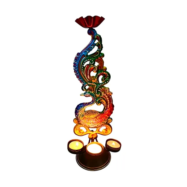 Multicolour_Iron_Peacock_Tealight_Candle_Holder_For_Home