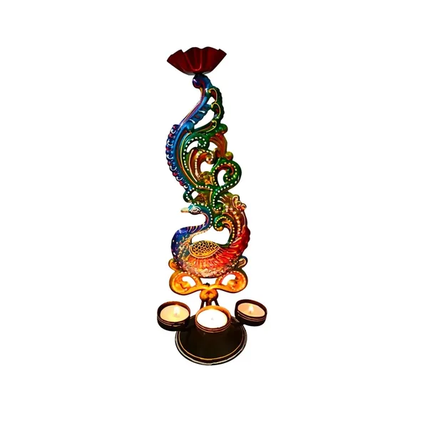 Multicolour_Iron_Peacock_Tealight_Candle_Holder_For_Home