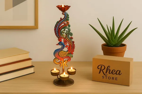 Multicolour_Iron_Peacock_Tealight_Candle_Holder_For_Home