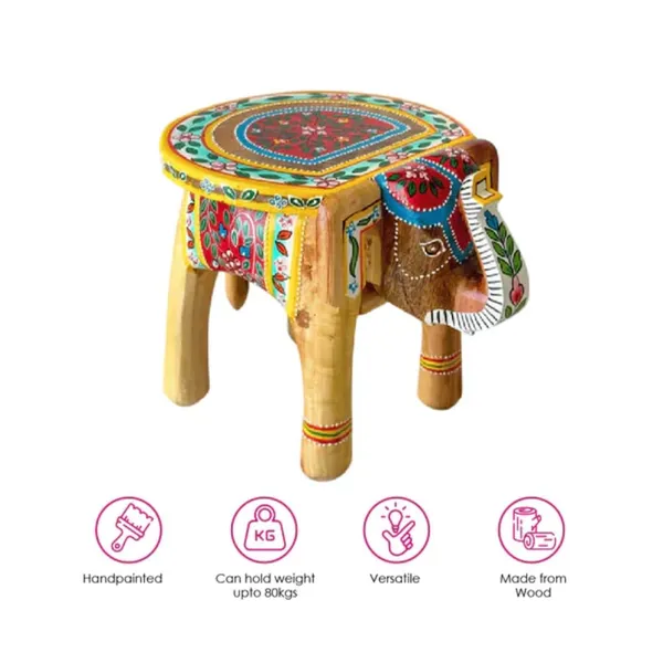 Multicolour_Wooden_Elephant_Stool_Decorative_Handcrafted_For_Home