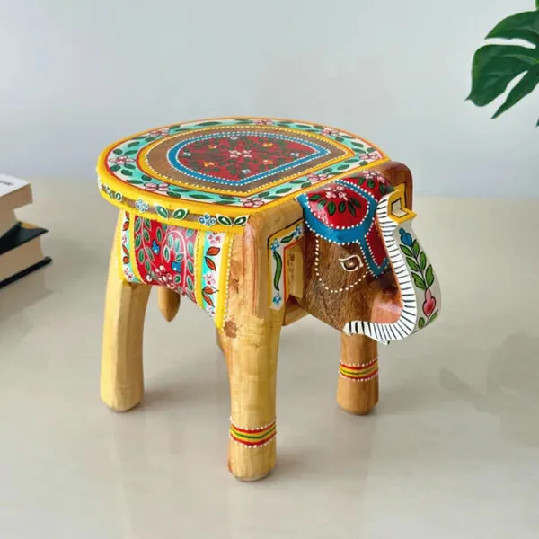 Multicolour_Wooden_Elephant_Stool_Decorative_Handcrafted_For_Home