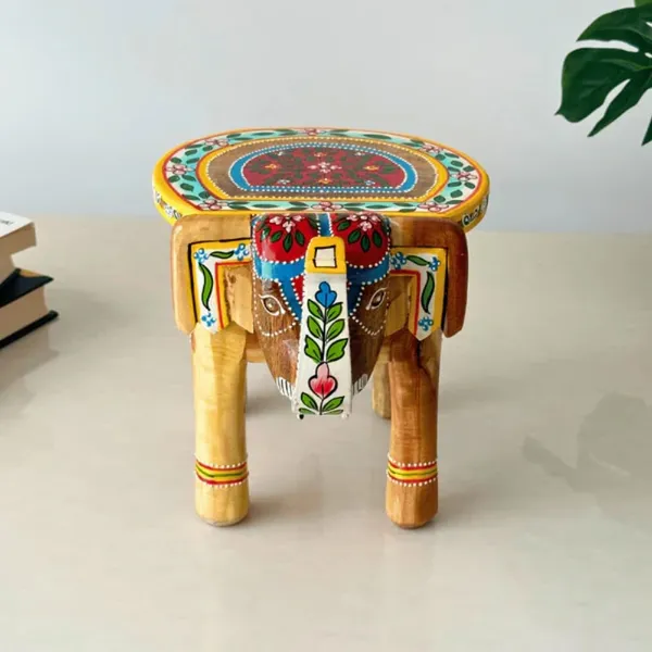 Multicolour_Wooden_Elephant_Stool_Decorative_Handcrafted_For_Home