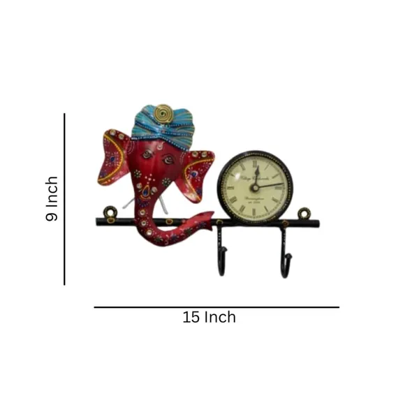 Multicolour_Wooden_Ganesha_Wall_Clock_With_Key_Hooks_Decorative_For_Home