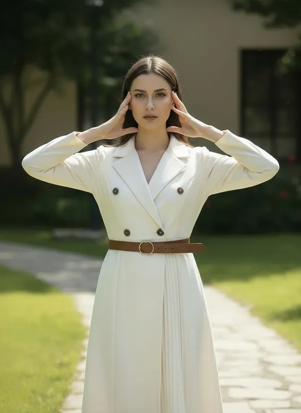 White_Signature_Pleated_Dress_For_Women