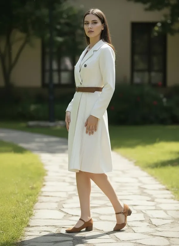 White_Signature_Pleated_Dress_For_Women
