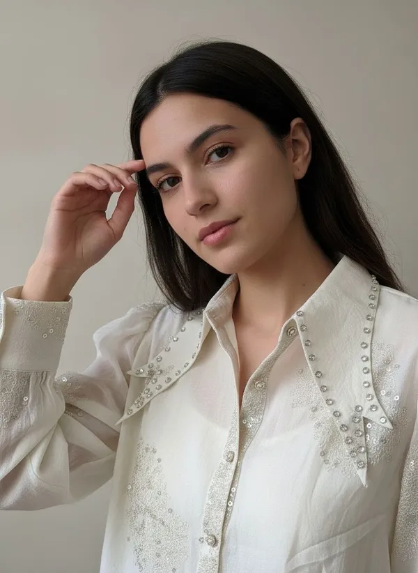 White_Stone-Embellished_Statement_Collar_Shirt_For_Women