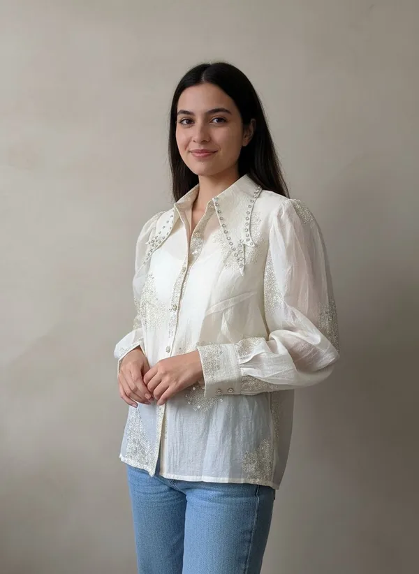White_Stone-Embellished_Statement_Collar_Shirt_For_Women