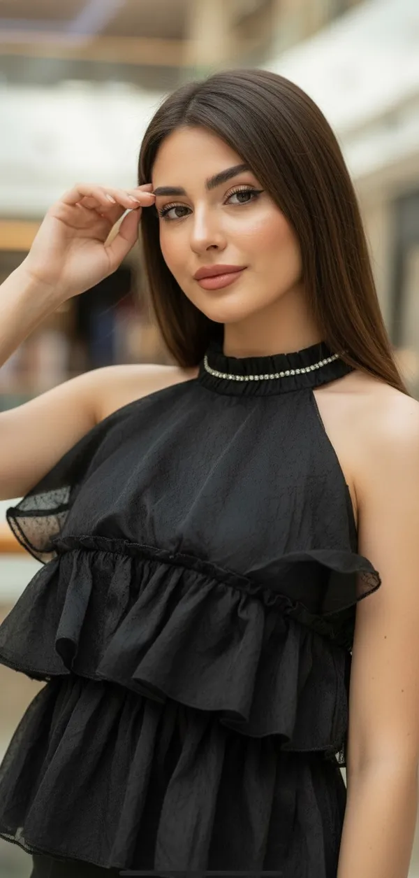 Black_Soft_Ruffle_Evening_Top_For_Women