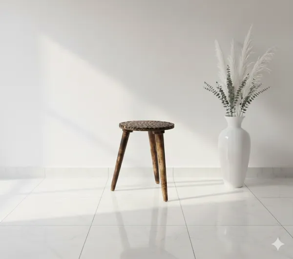 Brown_16_Inches_Wooden_Log_Folable_Three_Legged_Table