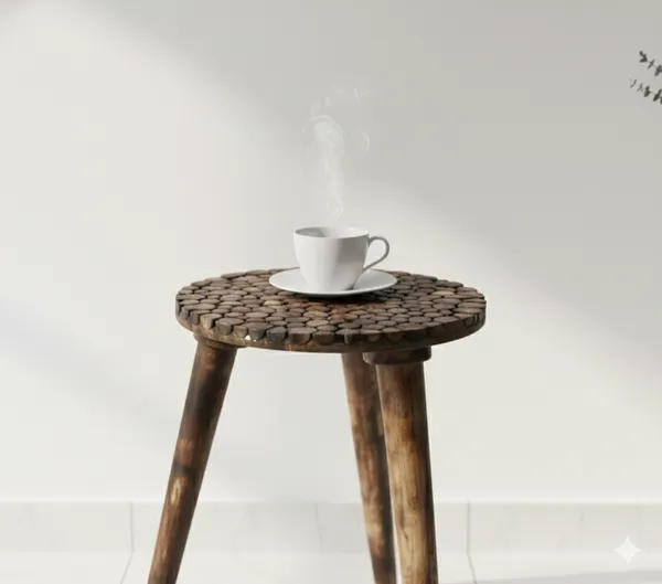 Brown_16_Inches_Wooden_Log_Folable_Three_Legged_Table