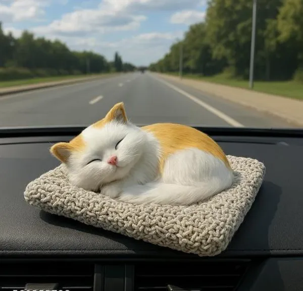 White_Brown_Cute_Little_Sleeping_Cat_For_Home_And_Car_Decor