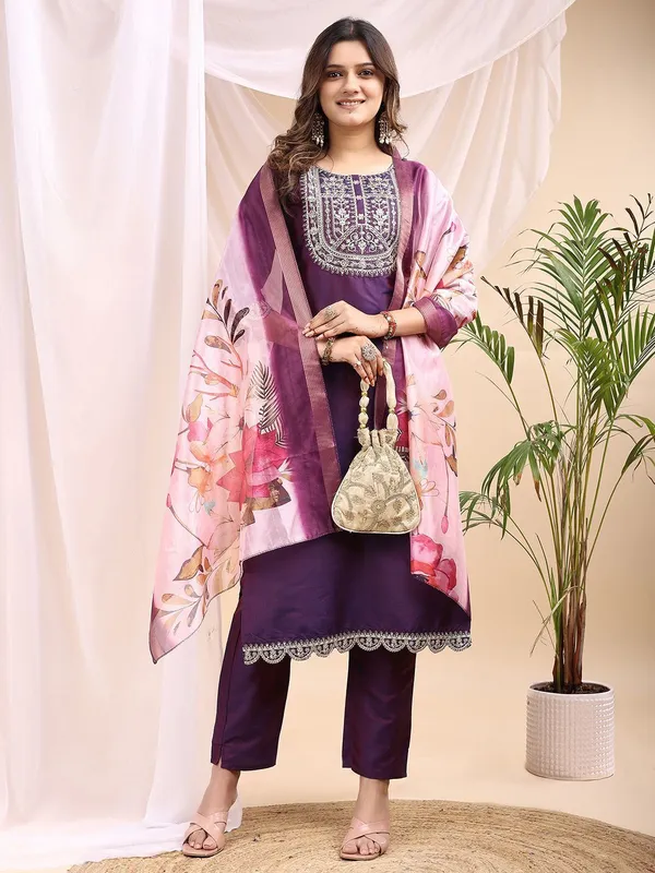 Purple_Art_Silk_Embroidered_Kurti_Pant_Dupatta_Set_For_Women