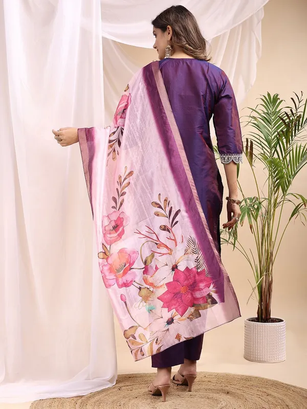 Purple_Art_Silk_Embroidered_Kurti_Pant_Dupatta_Set_For_Women