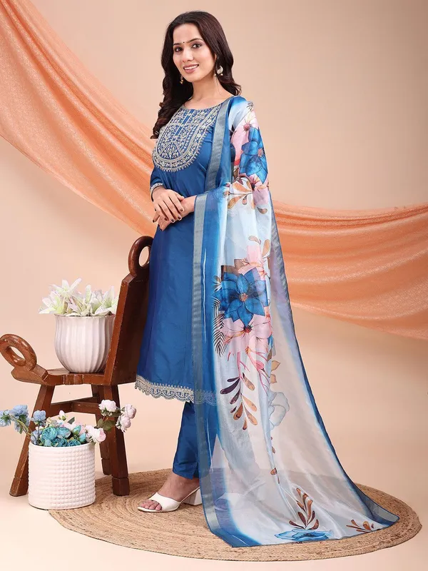 Blue_Art_Silk_Embroidered_Kurti_Pant_Dupatta_Set_For_Women
