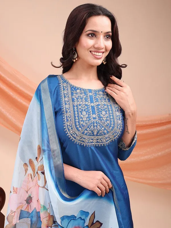 Blue_Art_Silk_Embroidered_Kurti_Pant_Dupatta_Set_For_Women