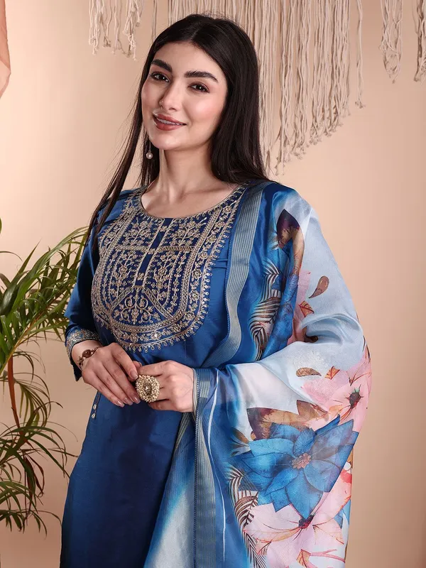 Blue_Art_Silk_Embroidered_Kurti__Pant_Dupatta_Set_For_Women