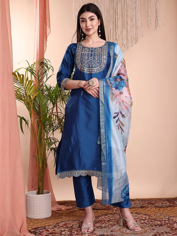 Blue_Art_Silk_Embroidered_Kurti__Pant_Dupatta_Set_For_Women