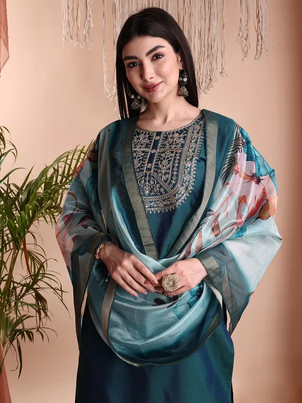 Blue_Art_Silk_Embroidered_Kurti__Pant_Dupatta_Set_For_Women