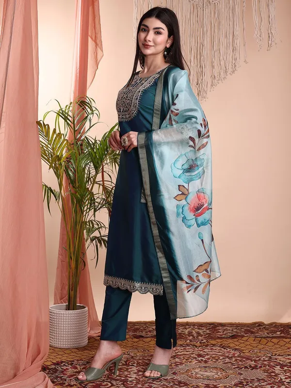 Blue_Art_Silk_Embroidered_Kurti__Pant_Dupatta_Set_For_Women