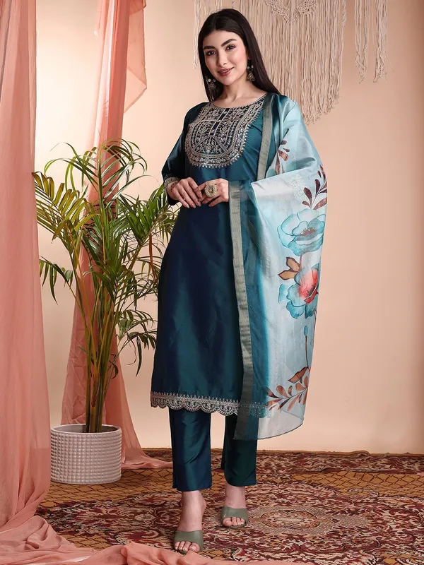 Blue_Art_Silk_Embroidered_Kurti__Pant_Dupatta_Set_For_Women