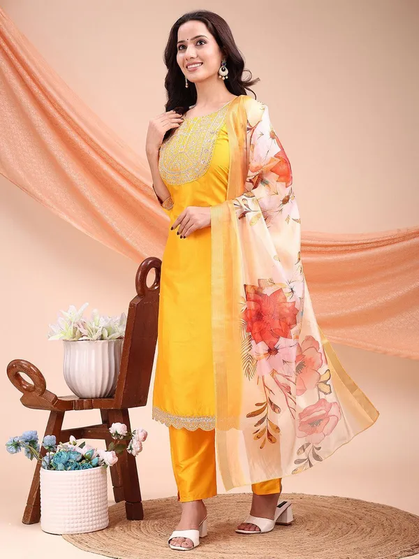 Yellow_Art_Silk_Embroidered_Kurti__Pant_Dupatta_Set_For_Women