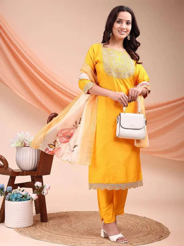 Yellow_Art_Silk_Embroidered_Kurti__Pant_Dupatta_Set_For_Women