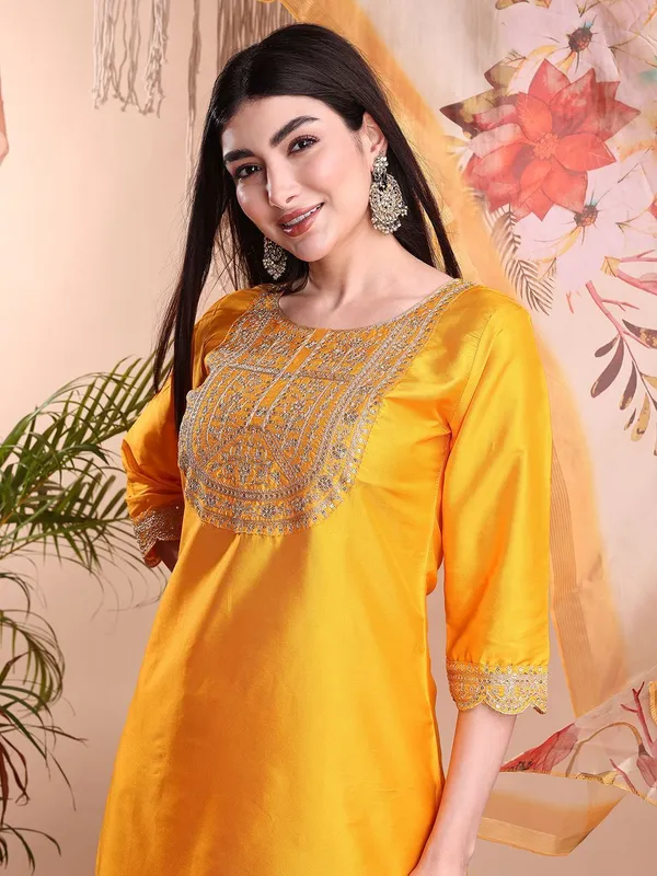Orange_Art_Silk_Embroidered_Kurti_Pant_Dupatta_Set_For_Women