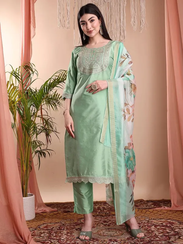 Light_Green_Art_Silk_Embroidered_Kurti_Pant_Dupatta_Set_For_Women