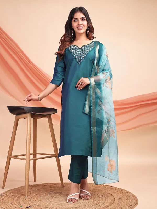 Blue_Art_Silk_Embroidered_Kurti_Pant_Dupatta_Set_For_Women