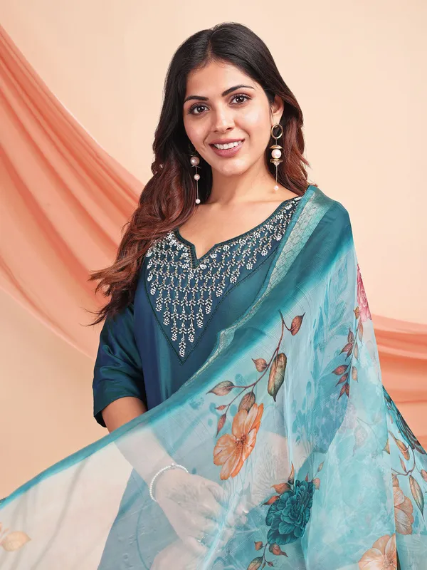 Blue_Art_Silk_Embroidered_Kurti_Pant_Dupatta_Set_For_Women