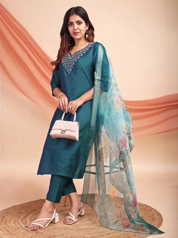 Blue_Art_Silk_Embroidered_Kurti_Pant_Dupatta_Set_For_Women