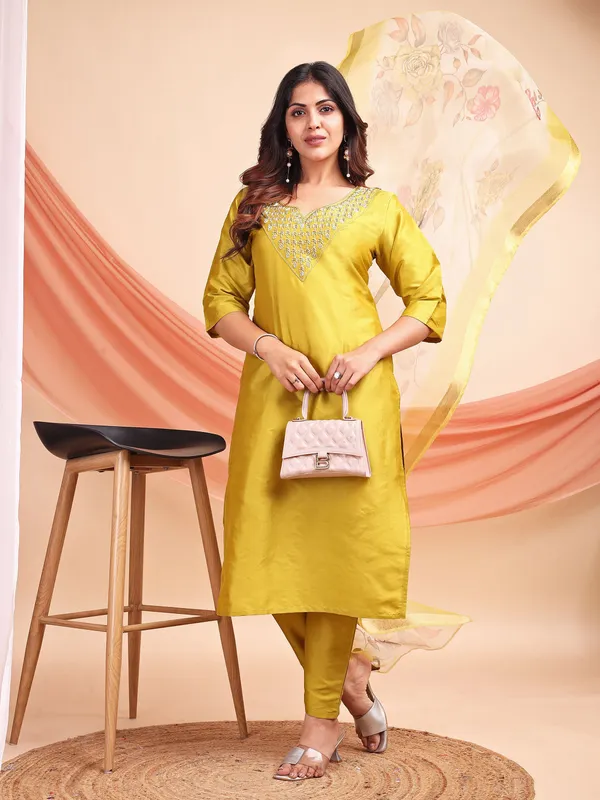Yellow_Art_Silk_Embroidered_Kurti_Pant_Dupatta_Set_For_Women