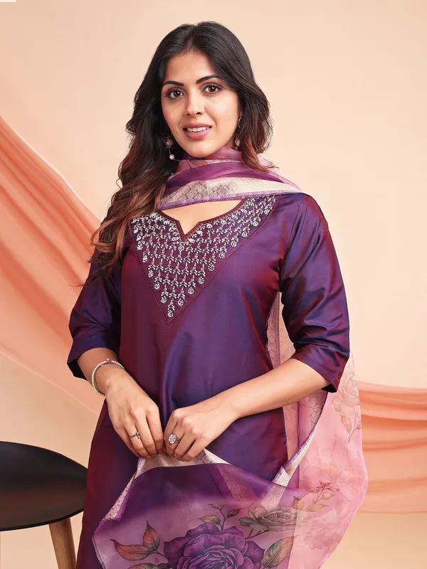 Purple_Art_Silk_Embroidered_Kurti_Pant_Dupatta_Set_For_Women