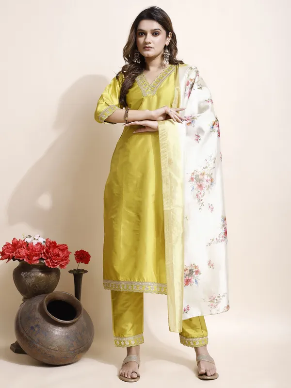 Yellow_Art_Silk_Floral_Print_Kurti__Pant_Dupatta_Set_For_Women