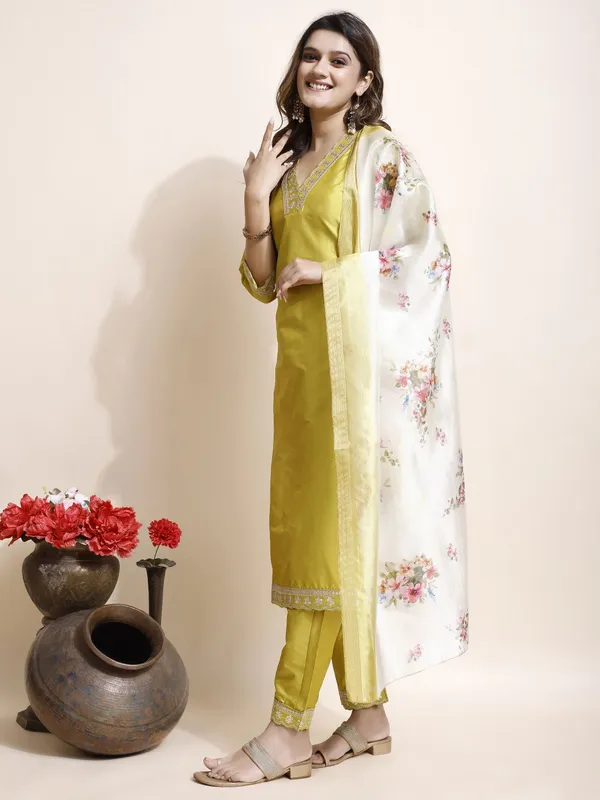 Yellow_Art_Silk_Floral_Print_Kurti__Pant_Dupatta_Set_For_Women