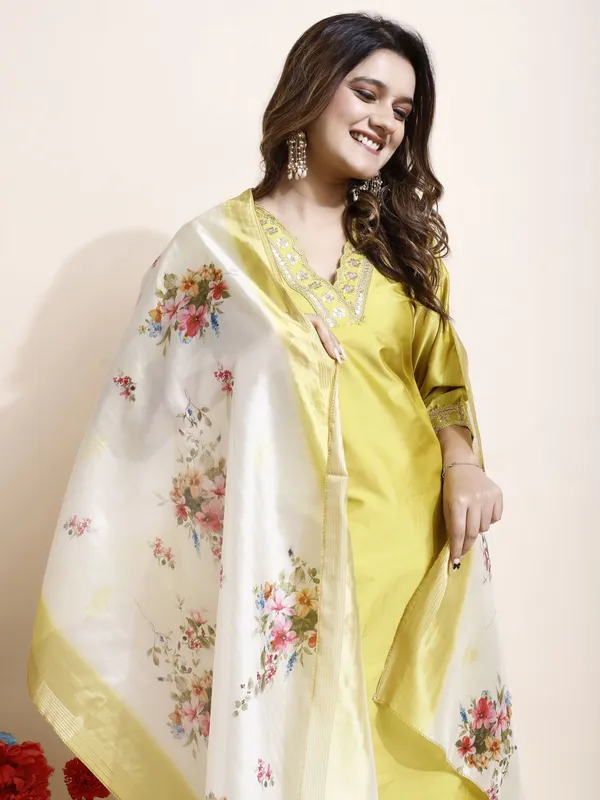 Yellow_Art_Silk_Floral_Print_Kurti__Pant_Dupatta_Set_For_Women