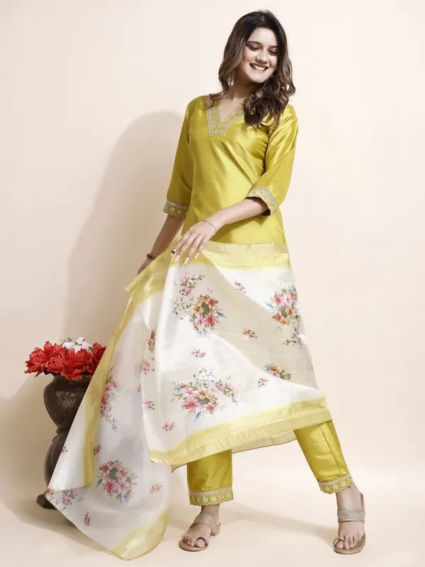 Yellow_Art_Silk_Floral_Print_Kurti__Pant_Dupatta_Set_For_Women