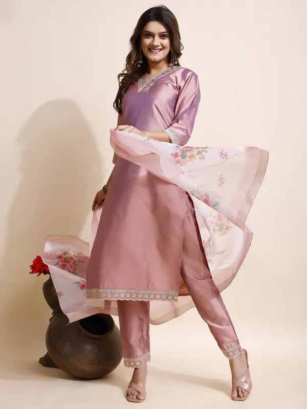 Pink_Art_Silk_Floral_Print_Kurti__Pant_Dupatta_Set_For_Women