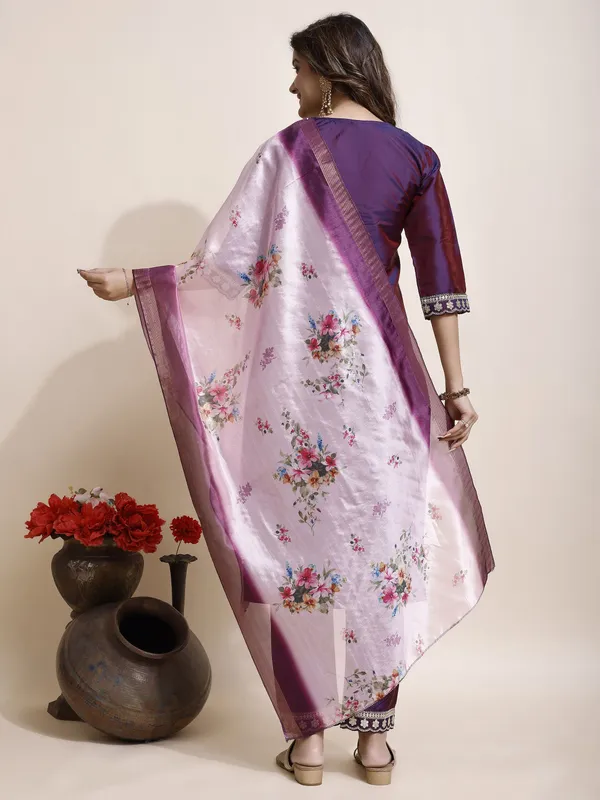 Purple_Art_Silk_Floral_Print_Kurti__Pant_Dupatta_Set_For_Women