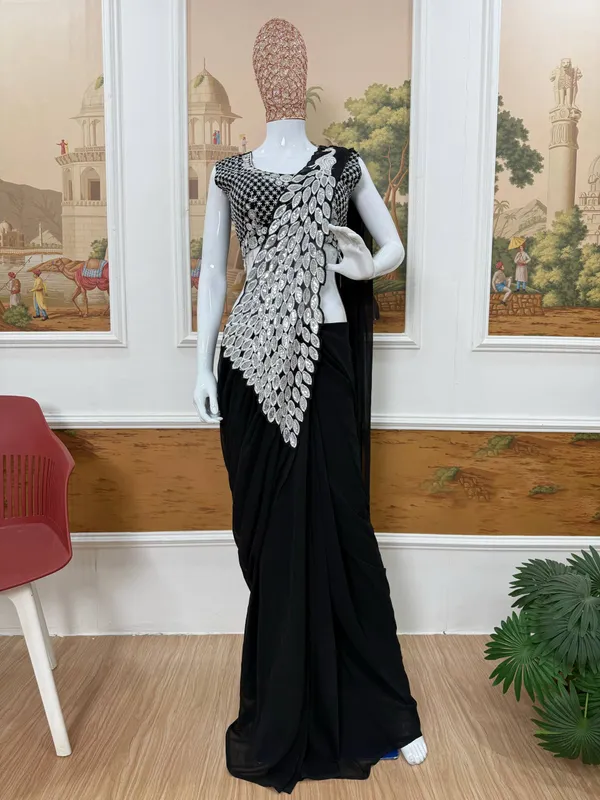 BLACK_TRENDING_READY_TO_WEAR_SAREE_WITH_FULLY_EMBROIDERED_STYLIST_BLOUSE