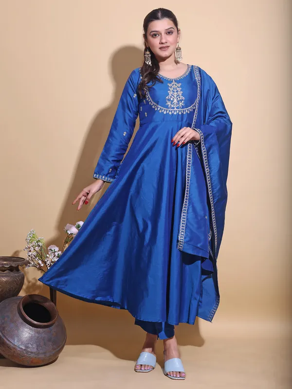 BLUE_Art_Silk_Embroidered_Anarkali_Pant_Dupatta_Set_For_Women