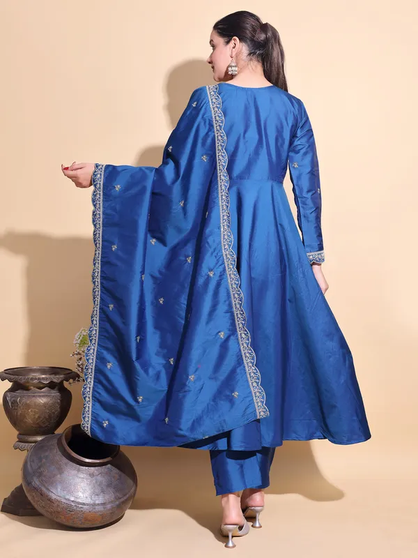 BLUE_Art_Silk_Embroidered_Anarkali_Pant_Dupatta_Set_For_Women