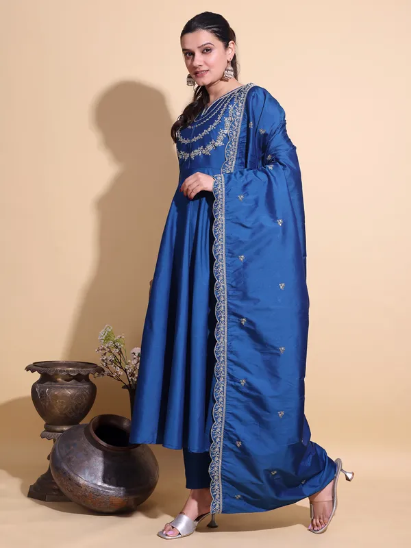 BLUE_Art_Silk_Embroidered_Anarkali_Pant_Dupatta_Set_For_Women