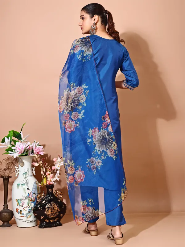 BLUE_Art_Silk_Embroidered_Kurti_Pant_Dupatta_Set_For_Women