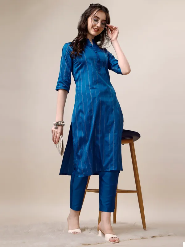 BLUE_Elegant_Pinstripe_Kurta_Set_with_Straight_Pants
