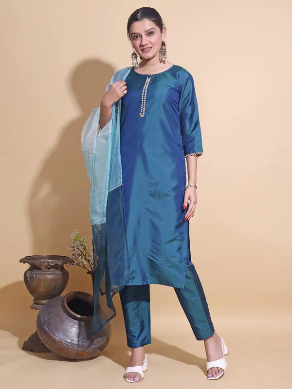 Blue_Art_Silk_Embroidered_Kurti_Pant_Dupatta_Set_For_Women