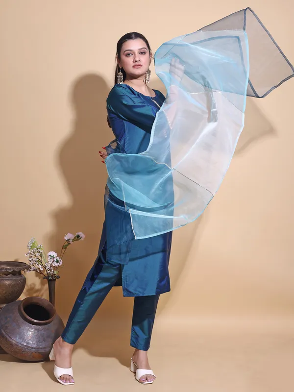 Blue_Art_Silk_Embroidered_Kurti_Pant_Dupatta_Set_For_Women