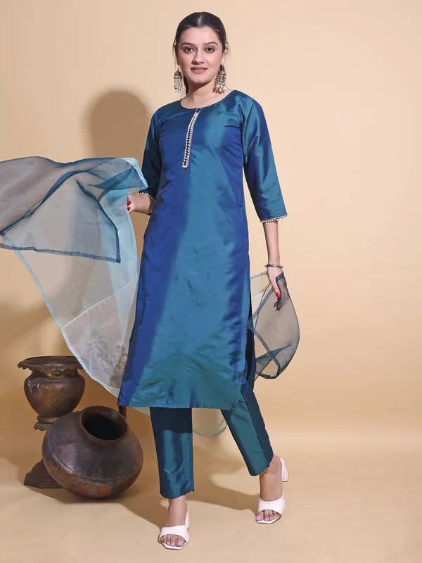 Blue_Art_Silk_Embroidered_Kurti_Pant_Dupatta_Set_For_Women