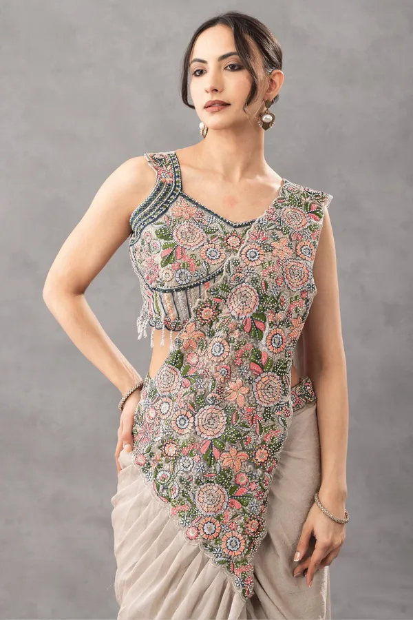 CHIKU_TRENDING_READY_TO_WEAR_SAREE_WITH_EMBROIDERED_STYLIST_BLOUSE