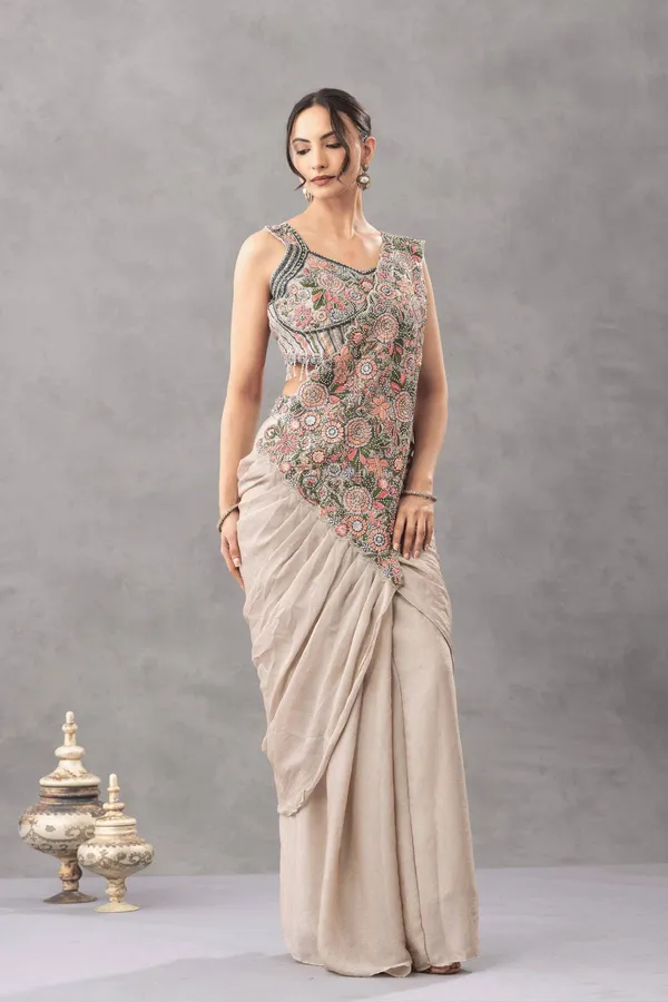 CHIKU_TRENDING_READY_TO_WEAR_SAREE_WITH_EMBROIDERED_STYLIST_BLOUSE